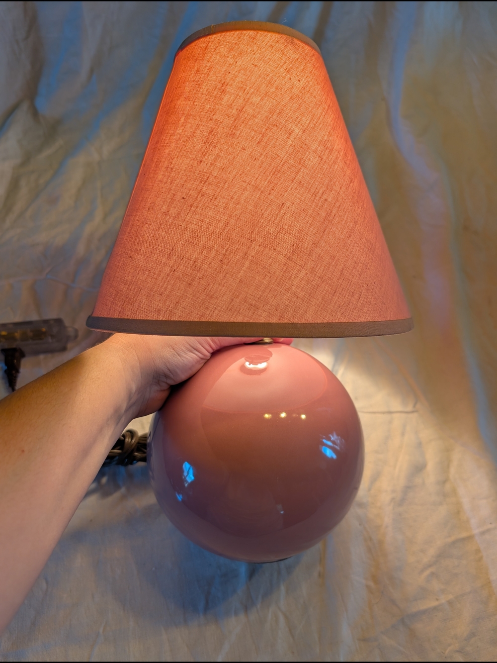 2/50$ Vintage Pink Round Table Lamp with Pink Shade